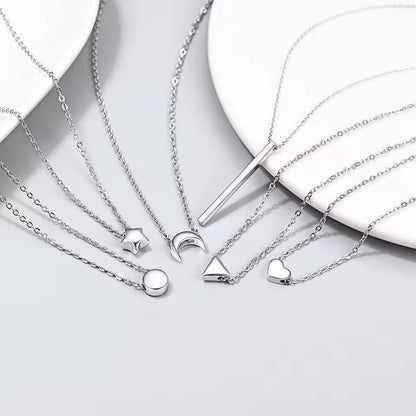 U7 925 Sterling Silver Heart Star Round Moon Necklaces